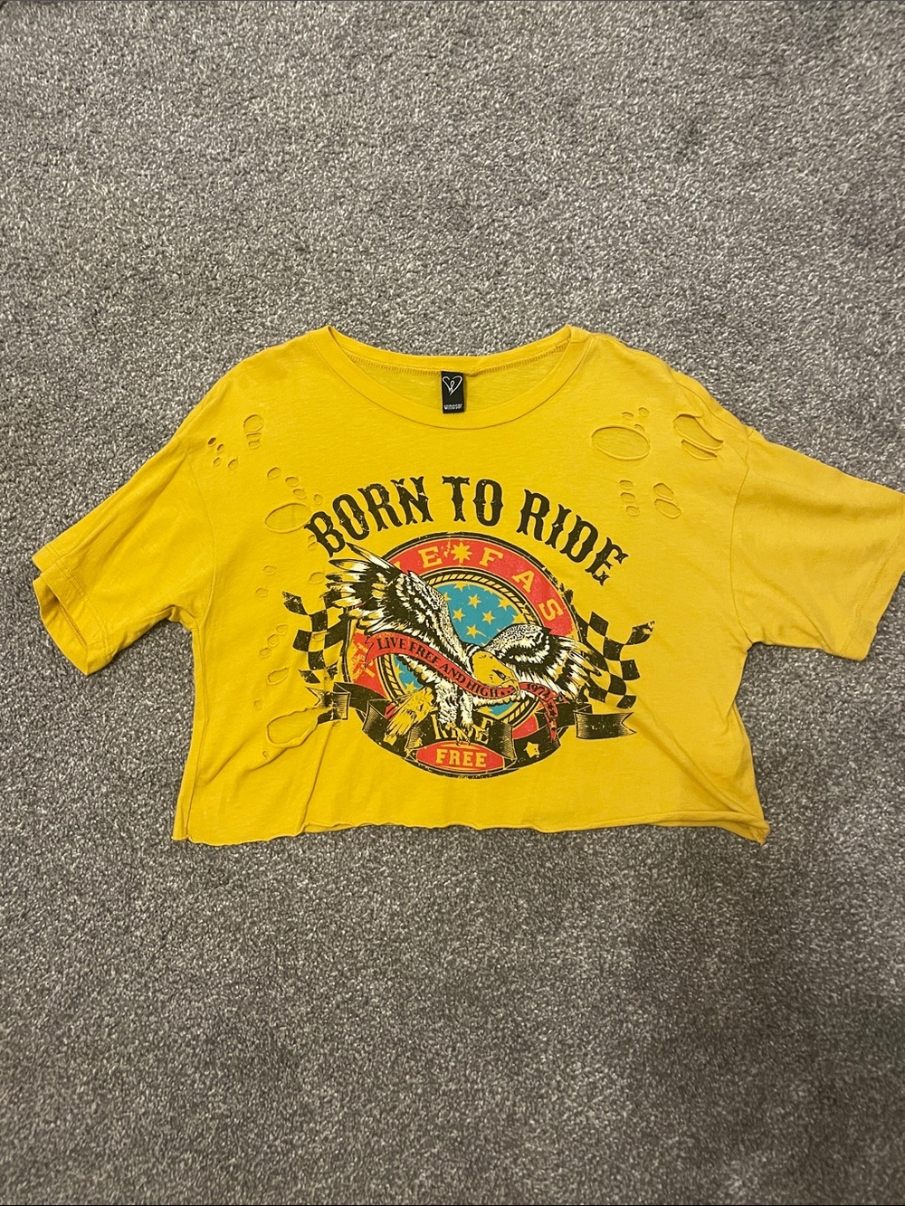 Born to Ride Yellow Graphic Crop Tee